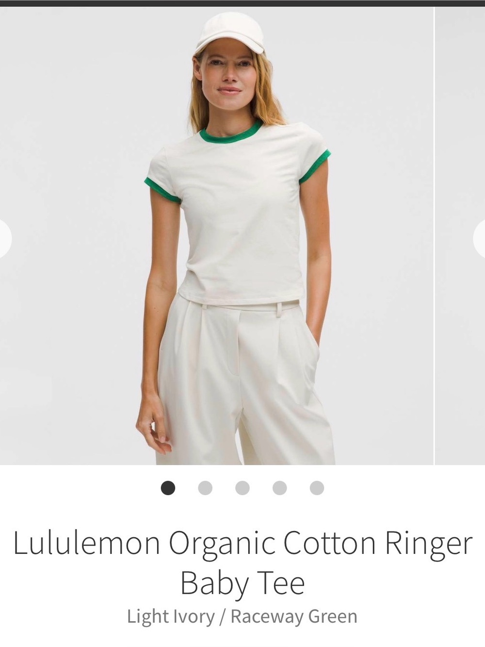 lululemon athletica Light Ivory Ringer Tee with Raceway Green Trim